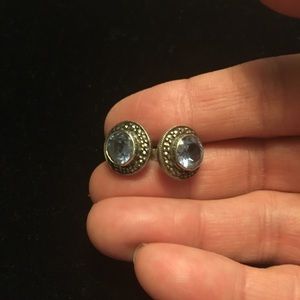 Genuine blue topaz and marcasite earrings